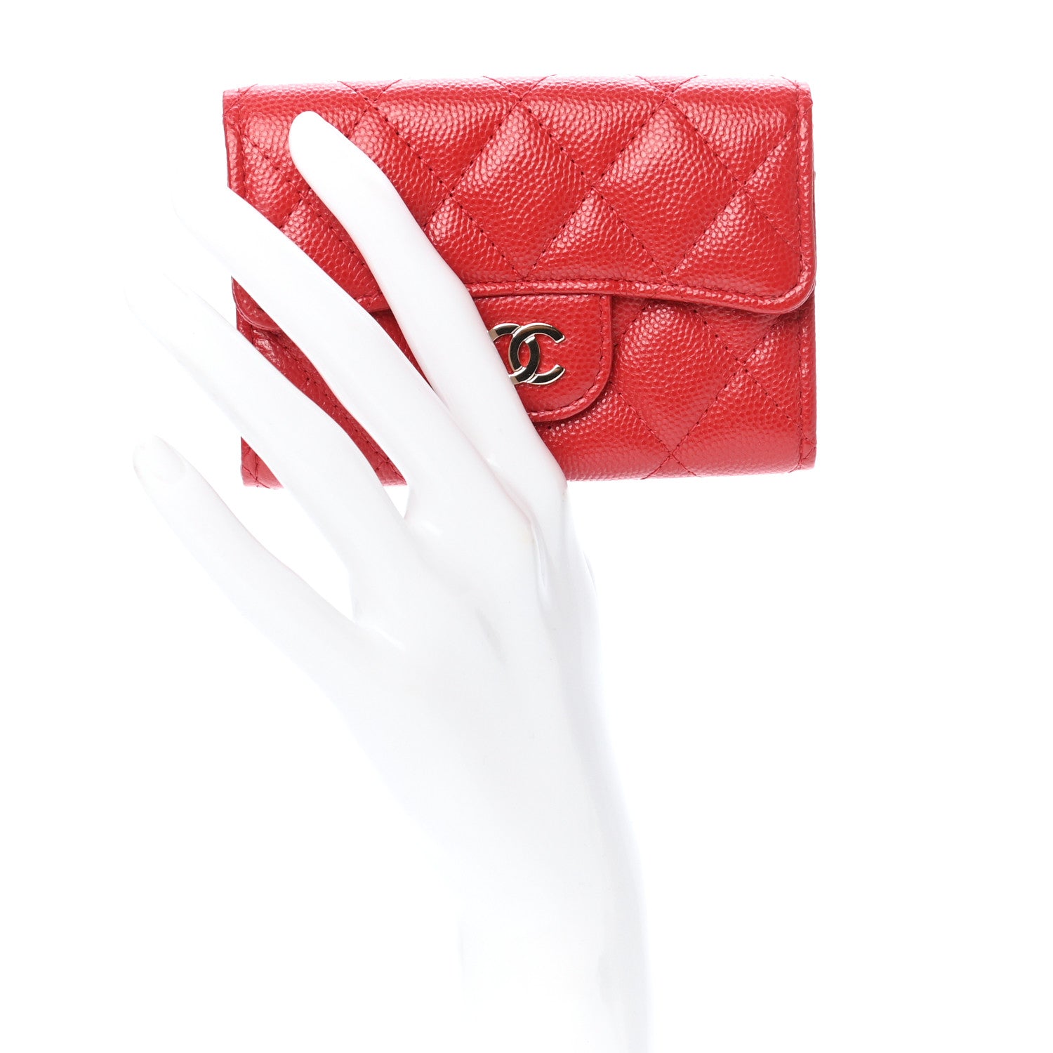 Chanel Caviar Quilted Flap Card Holder Wallet Red 2 of 9