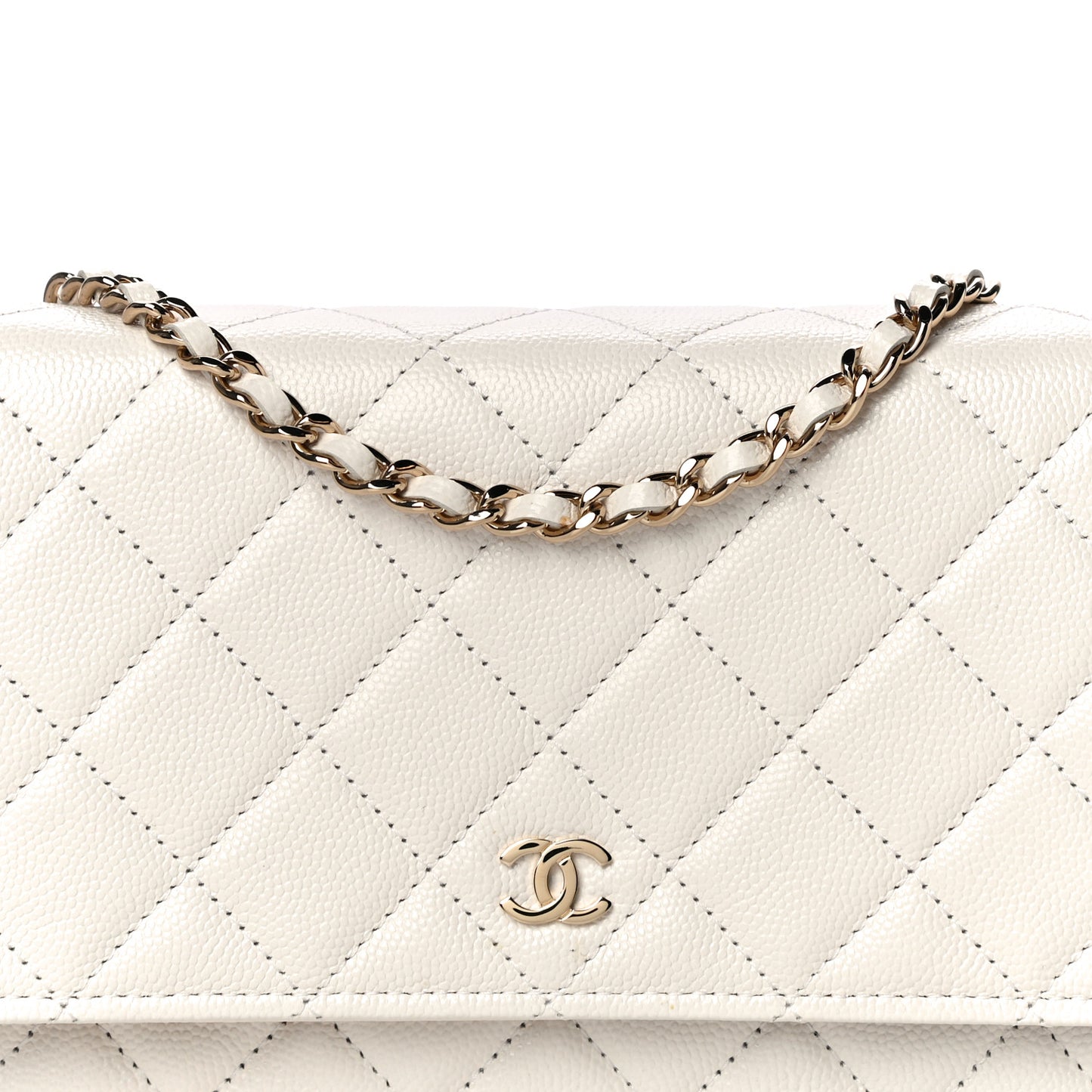 Caviar Quilted Wallet On Chain WOC White