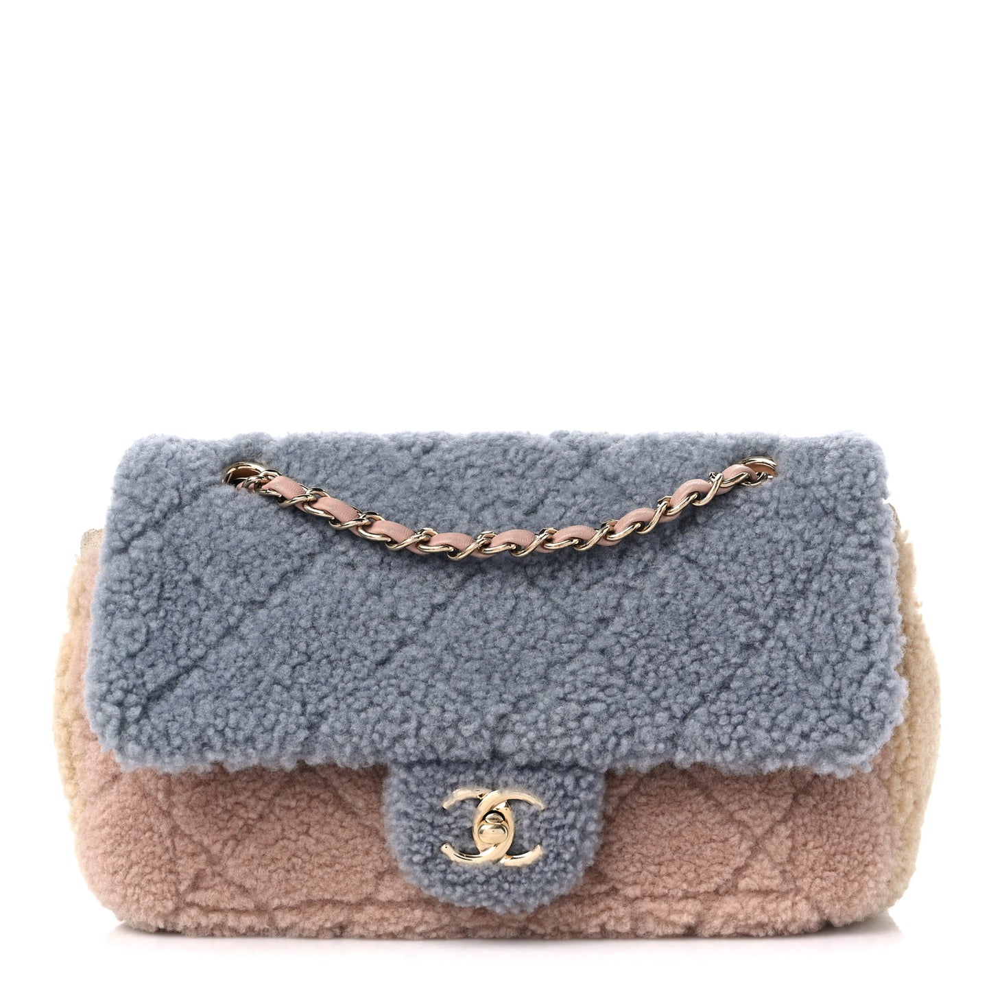 Shearling Sheepskin Single Flap Gray Pink Beige