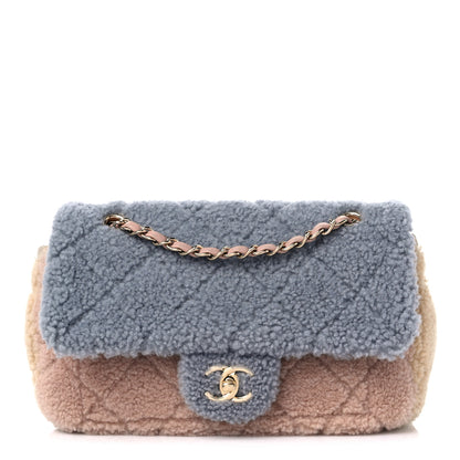 Chanel Shearling Sheepskin Single Flap Gray Pink Beige 1 of 12