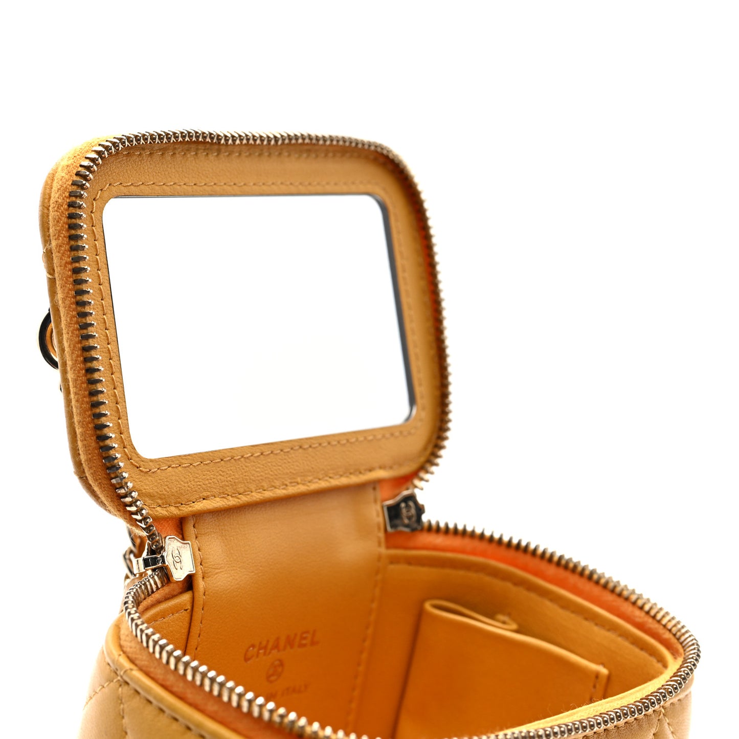 Lambskin Quilted Top Handle Mini Vanity Case With Chain Yellow