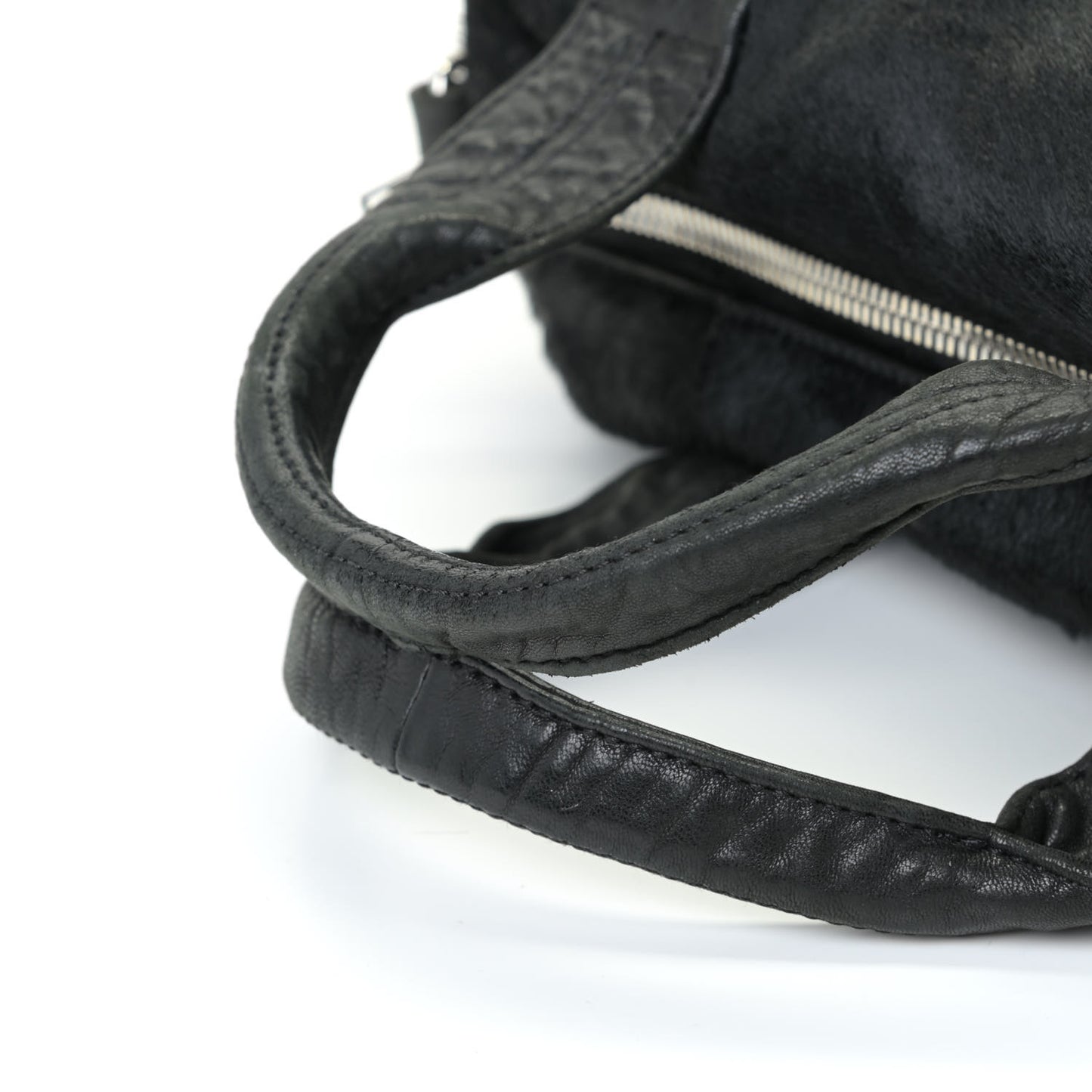 Pebbled Lambskin Pony Hair Rocco Duffle Black Silver Hardware