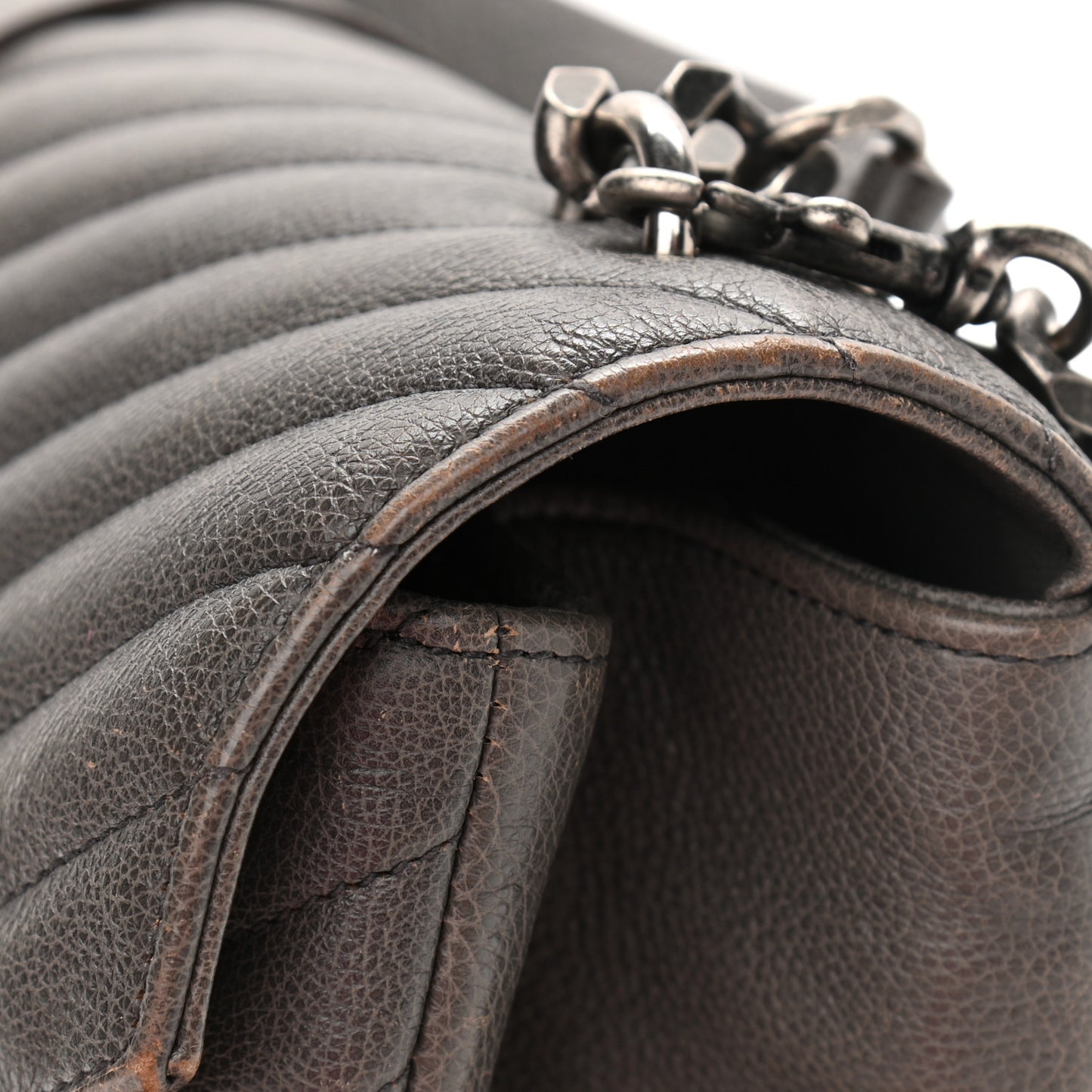 Sheepskin Matelasse Chevron Monogram Large College Satchel Dark Anthracite