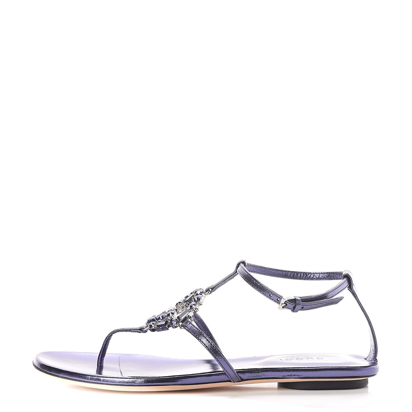 Metallic Nappa Crystal GG Thong Sandals 36 Purple