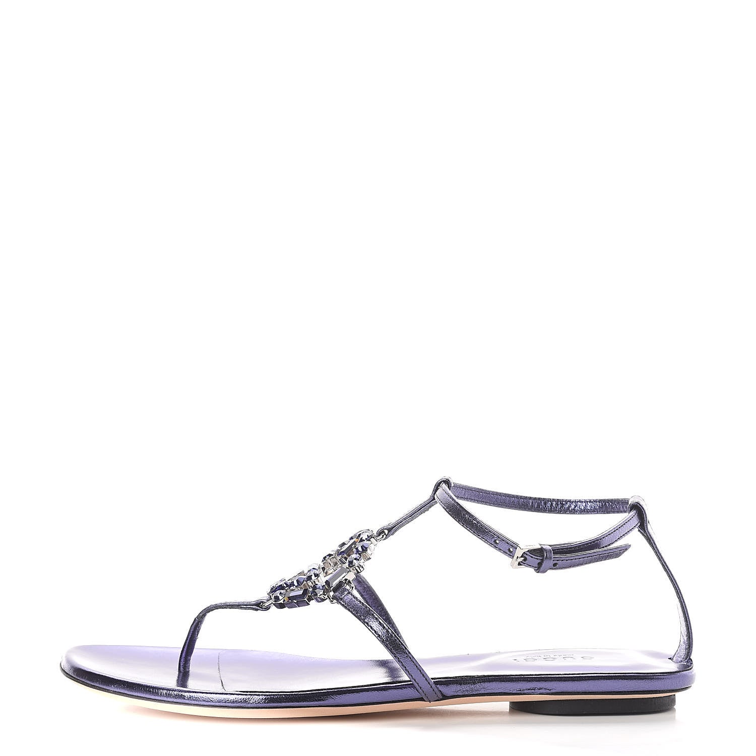 Gucci Metallic Nappa Crystal GG Thong Sandals 36 Purple 1 of 8
