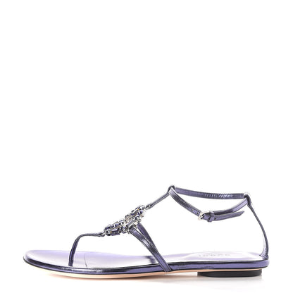 Gucci Metallic Nappa Crystal GG Thong Sandals 36 Purple 1 of 8
