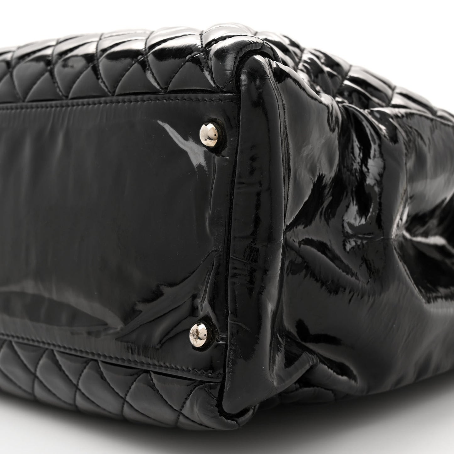 Patent Quilted Large Shopping Tote Black