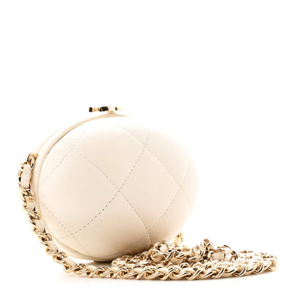 Chanel Lambskin Quilted Oval Minaudiere Chain Clutch White 3 of 10