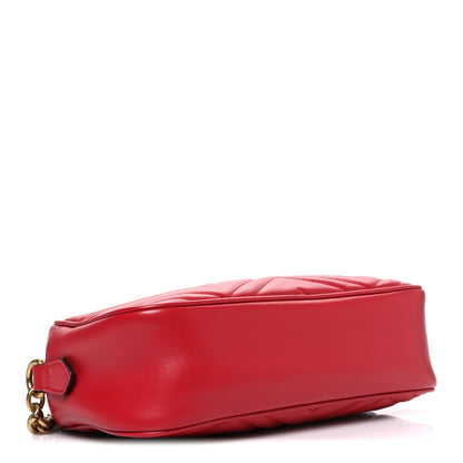 Gucci Calfskin Matelasse Small GG Marmont Chain Shoulder Bag Hibiscus Red 3 of 9