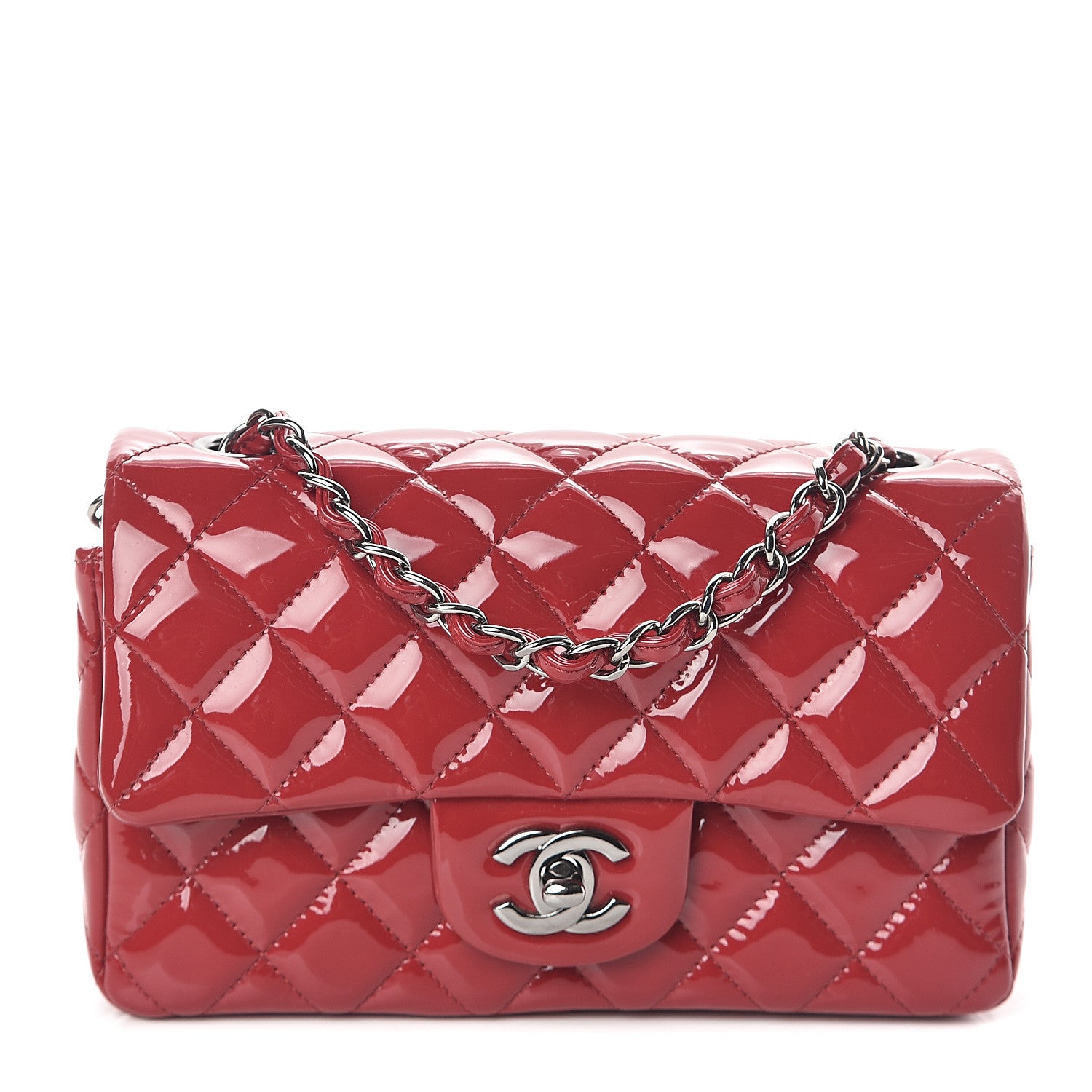 Chanel Patent Calfskin Quilted Mini Rectangular Flap Red 1 of 8