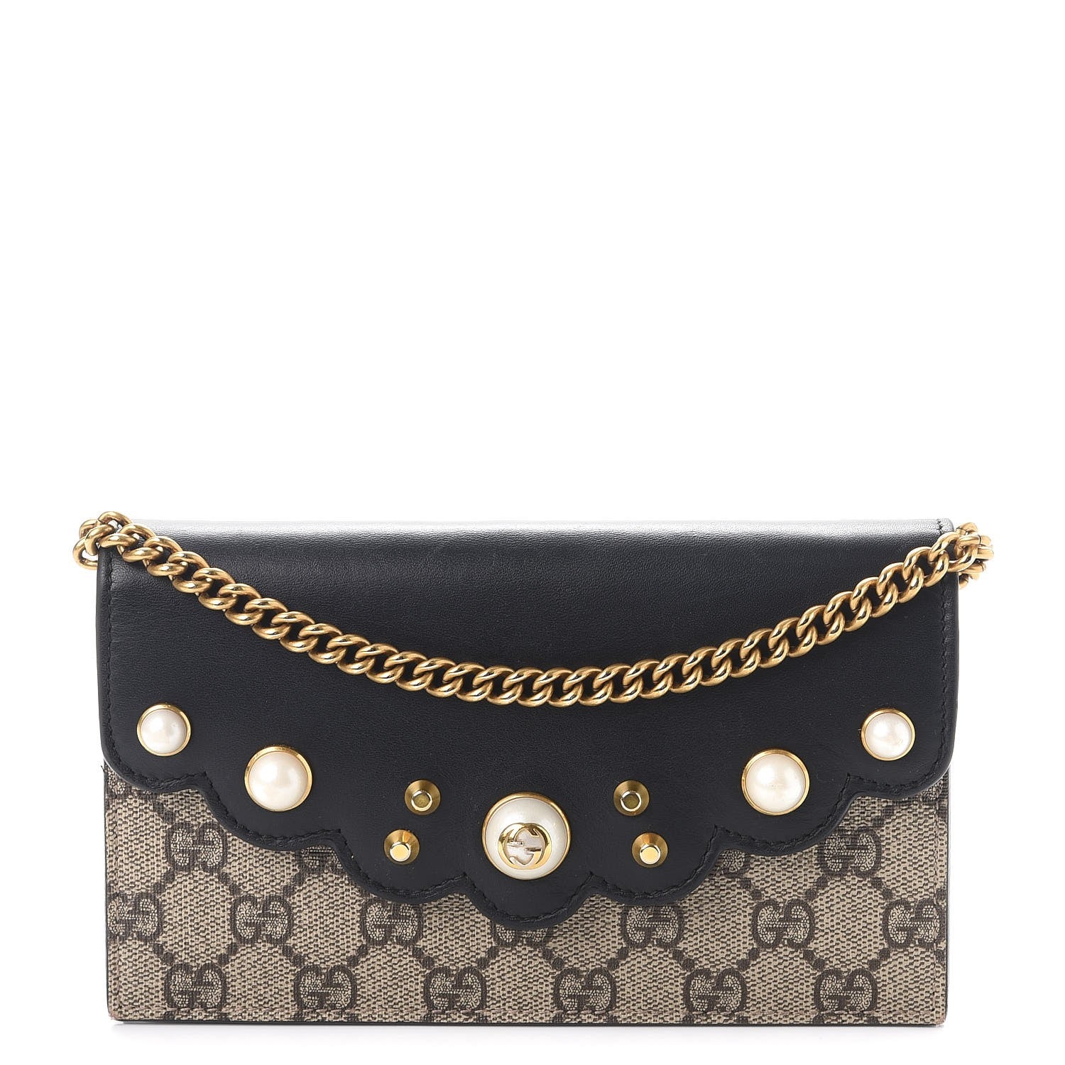 Gucci GG Supreme Monogram Mini Peony Pearly Wallet on Chain Black 1 of 10
