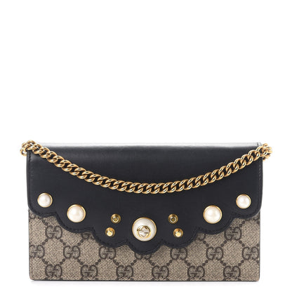 Gucci GG Supreme Monogram Mini Peony Pearly Wallet on Chain Black 1 of 10