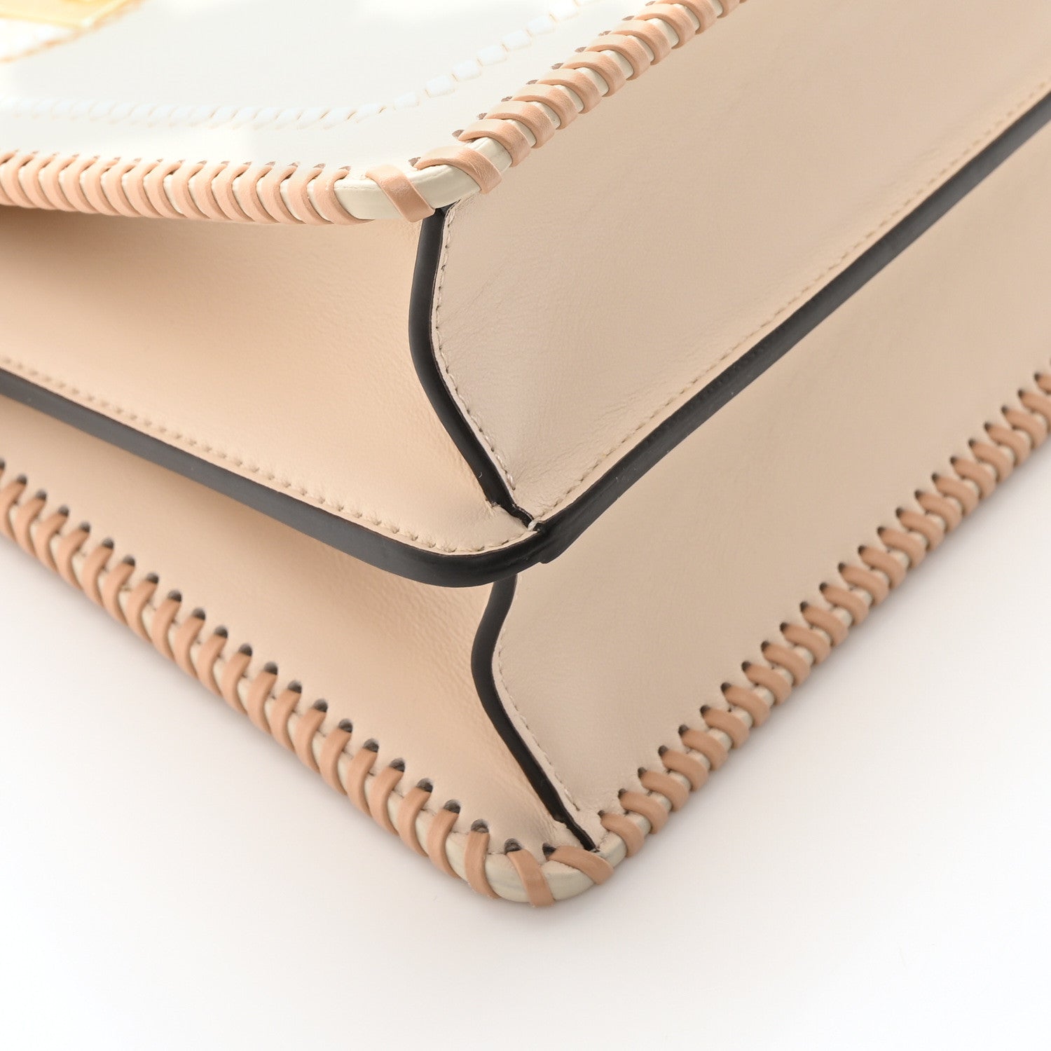 Fendi Vitello Grace Shiny Nappa Helix Woven Small Peekaboo I SEE U Satchel Camelia White Rice 8 of 9