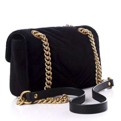 Gucci Velvet Matelasse Mini GG Marmont Shoulder Bag Black 2 of 8