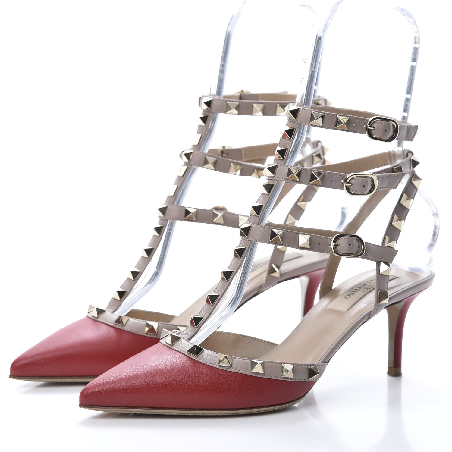 Valentino Garavani Nappa Rockstud Ankle Strap Low Heel Pumps 38 Red Poudre 3 of 12
