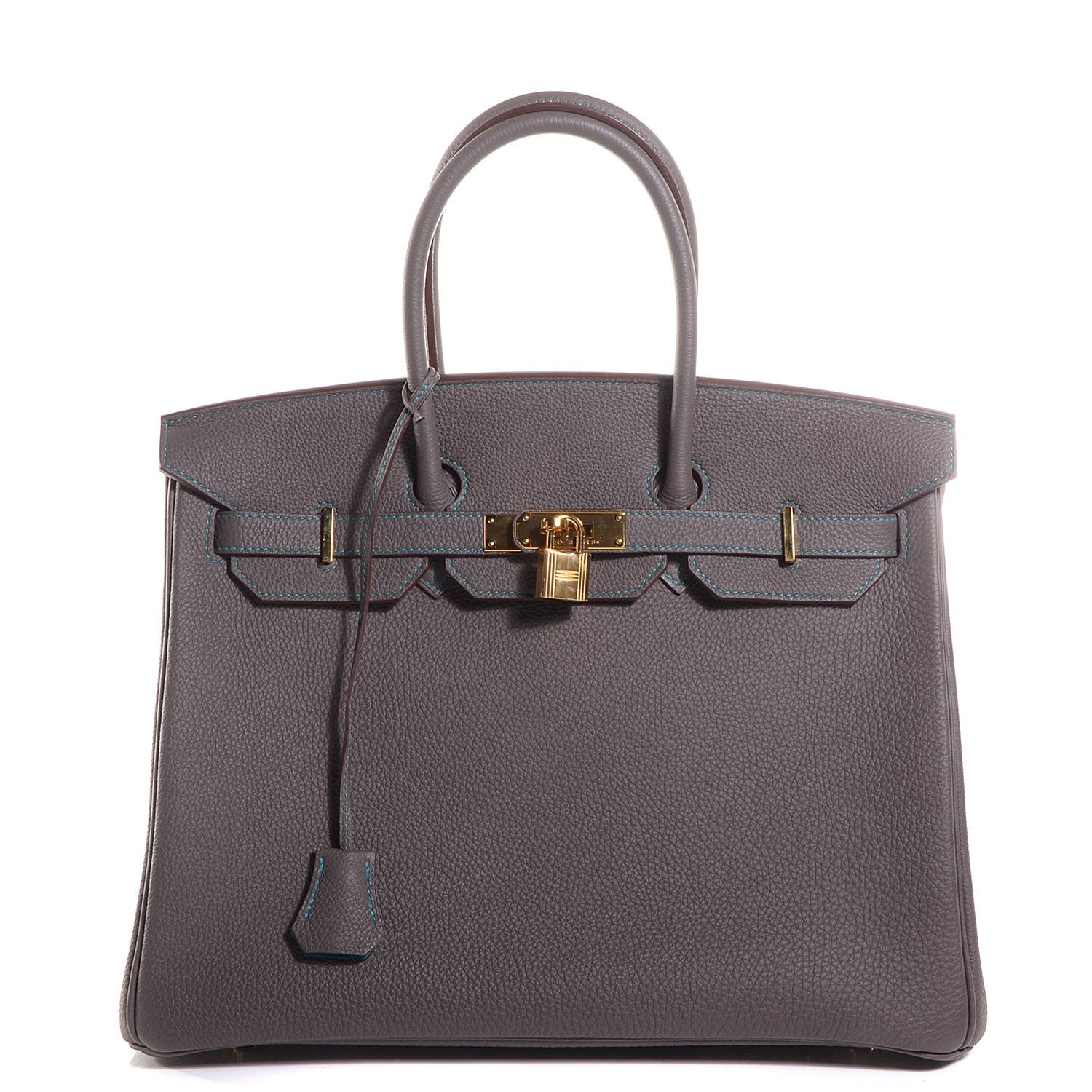 Hermes Togo Horseshoe Birkin 35 Etain Bleu Paon 1 of 26