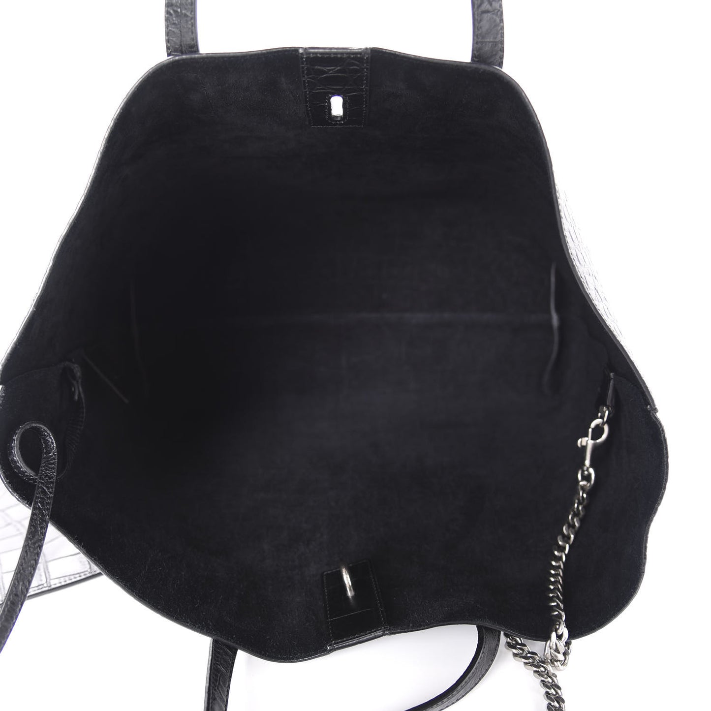 Calfskin Crocodile Embossed Shopping Tote Black