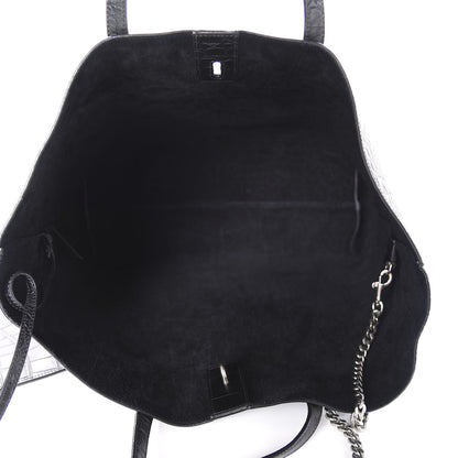 Saint Laurent Calfskin Crocodile Embossed Shopping Tote Black 5 of 10