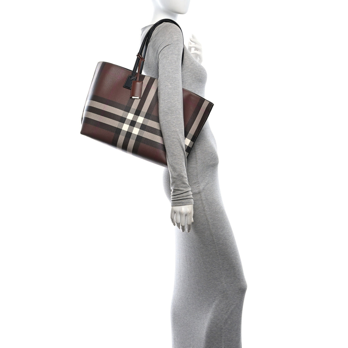 E-Canvas Check Medium Soft TB Tote Dark Birch Brown