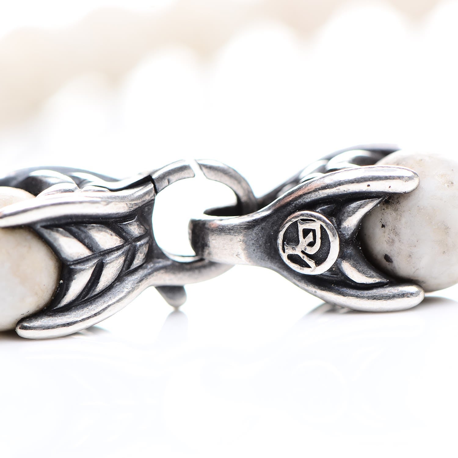 David Yurman Sterling Silver White Agate 8mm Spiritual Beads Bracelet 5 of 5