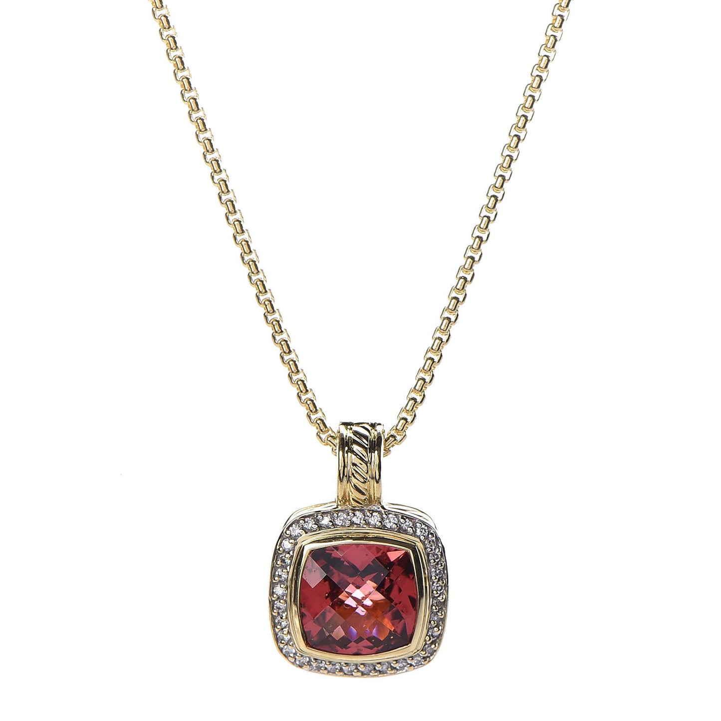 18K Yellow Gold Diamond Pink Tourmaline Albion Pendant Necklace