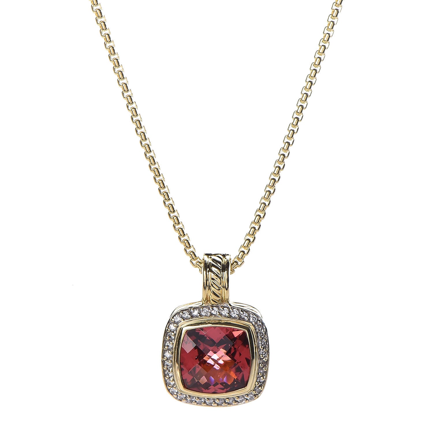David Yurman 18K Yellow Gold Diamond Pink Tourmaline Albion Pendant Necklace 4 of 8