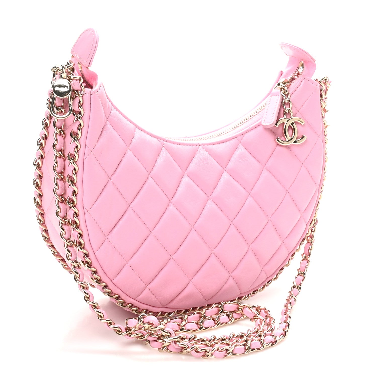 Chanel Lambskin Quilted Small Hobo Bag Pink 3 of 10