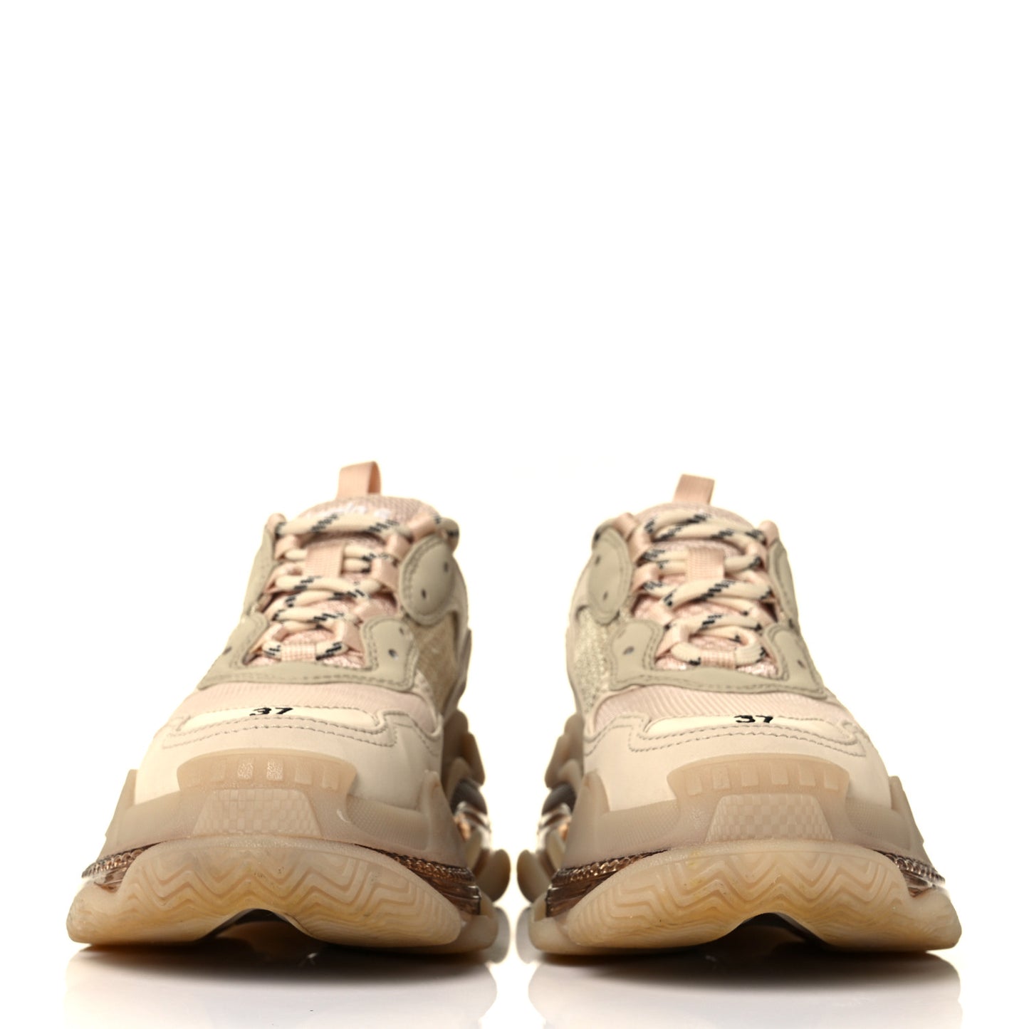 Fabric Mesh Clear Sole Womens Triple S Sneakers 37 Beige