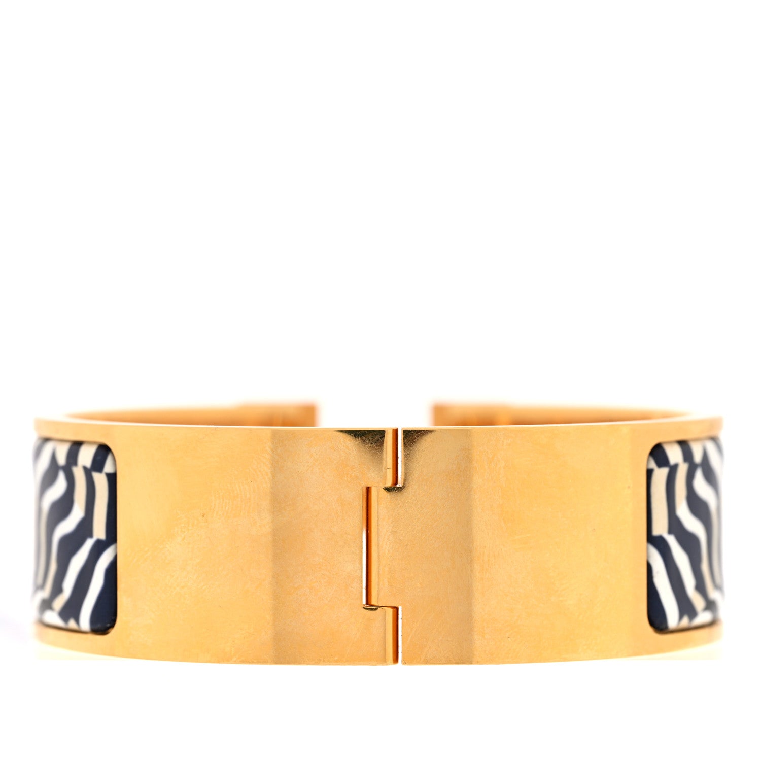 Hermes Enamel Printed Wide Zebres De Tanzania Clic Clac H Bracelet PM Beige Blue 2 of 4