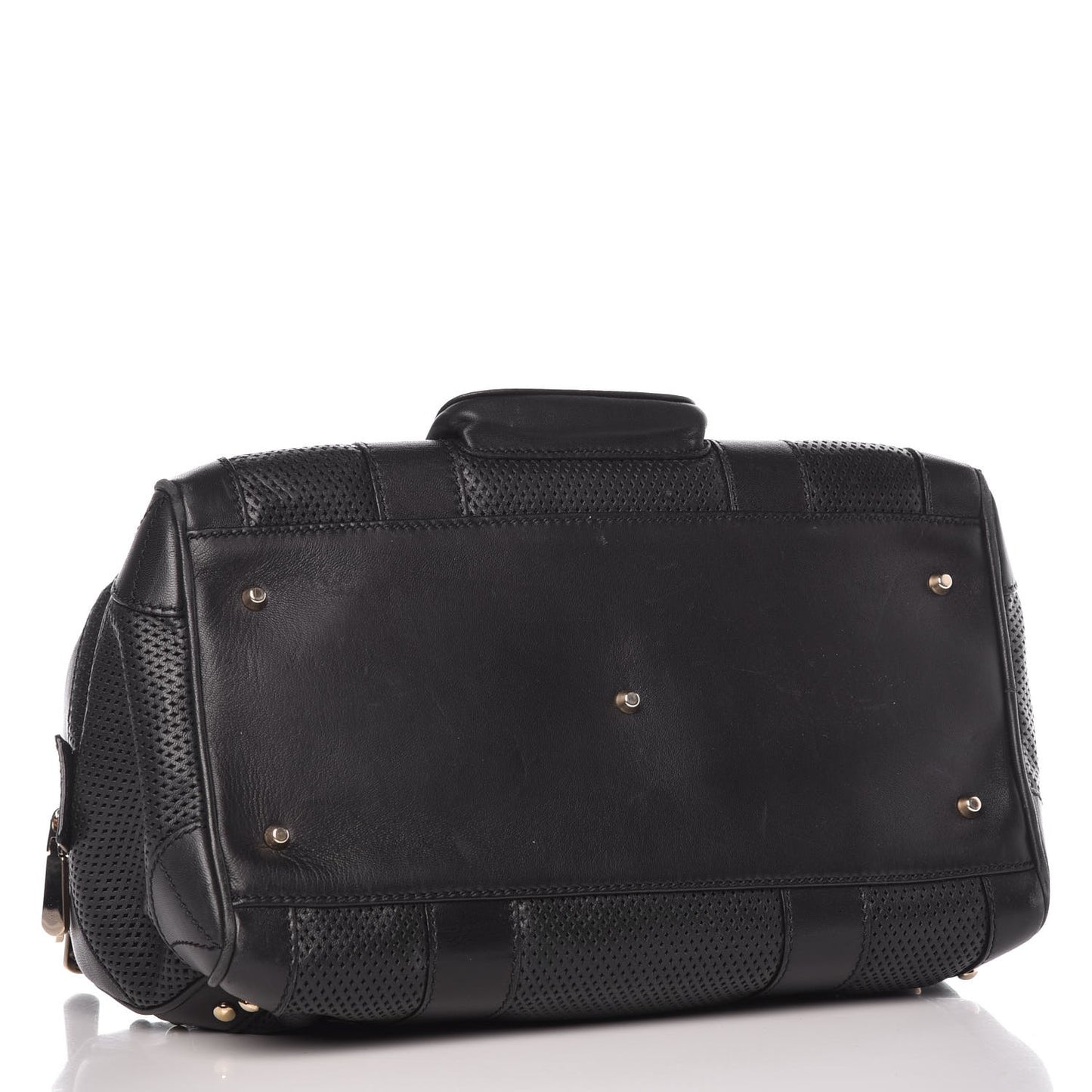 Perforated Calfskin Madonna Satchel Black