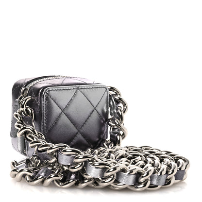 Chanel Gradient Metallic Lambskin Quilted Coco Punk Cube Clutch With Chain Silver Black 3 of 12