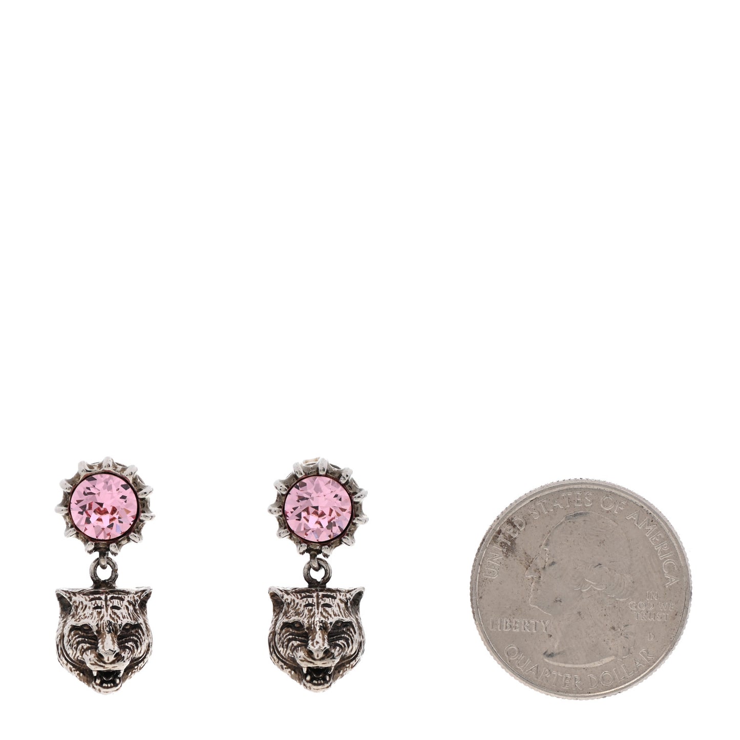 Metal Crystal Feline Earrings Aged Gold Pink