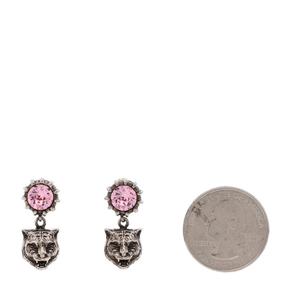 Gucci Metal Crystal Feline Earrings Aged Gold Pink 2 of 5