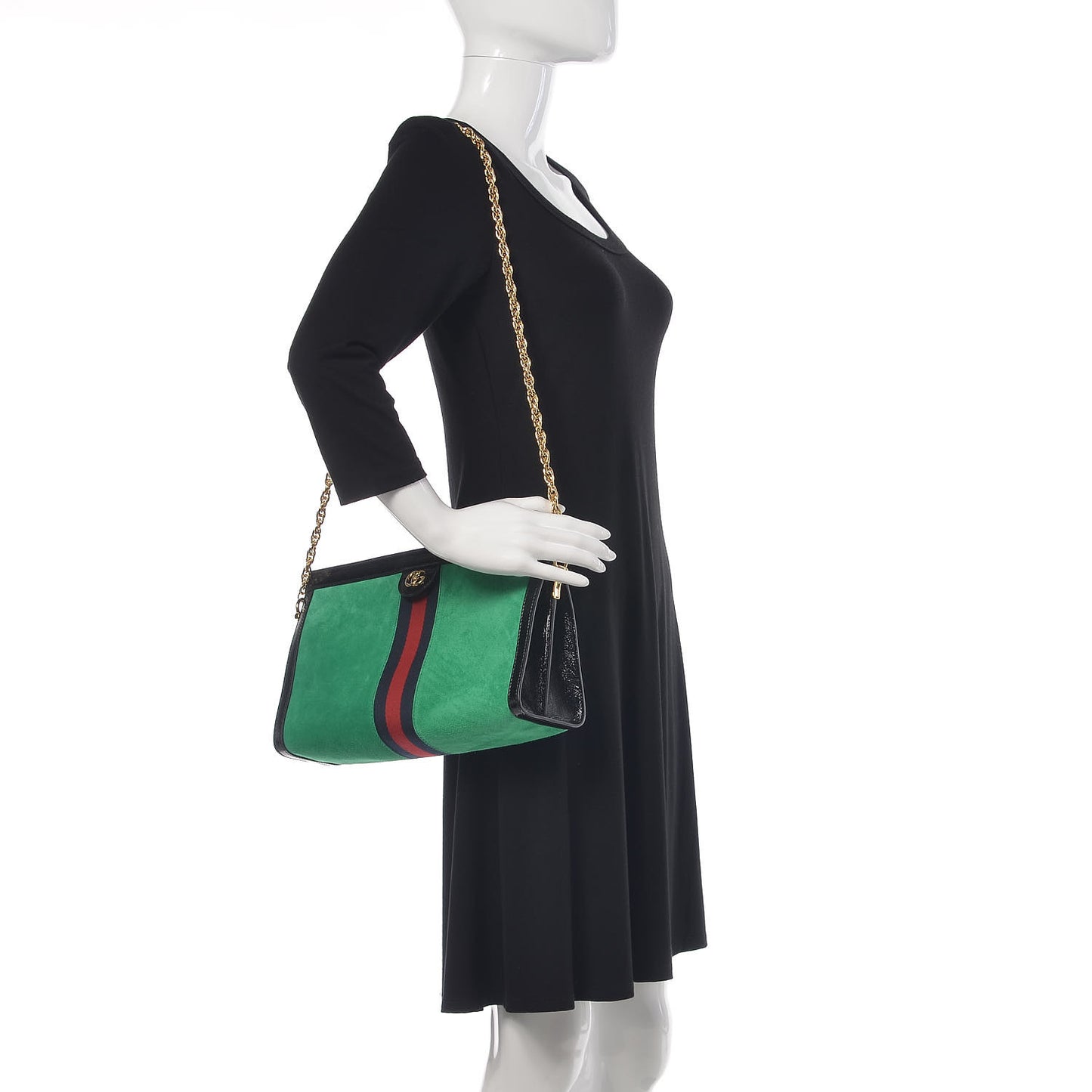 Suede Patent Web Medium Ophidia Chain Shoulder Bag New Shamarock Black
