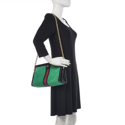 Gucci Suede Patent Web Medium Ophidia Chain Shoulder Bag New Shamarock Black 2 of 11