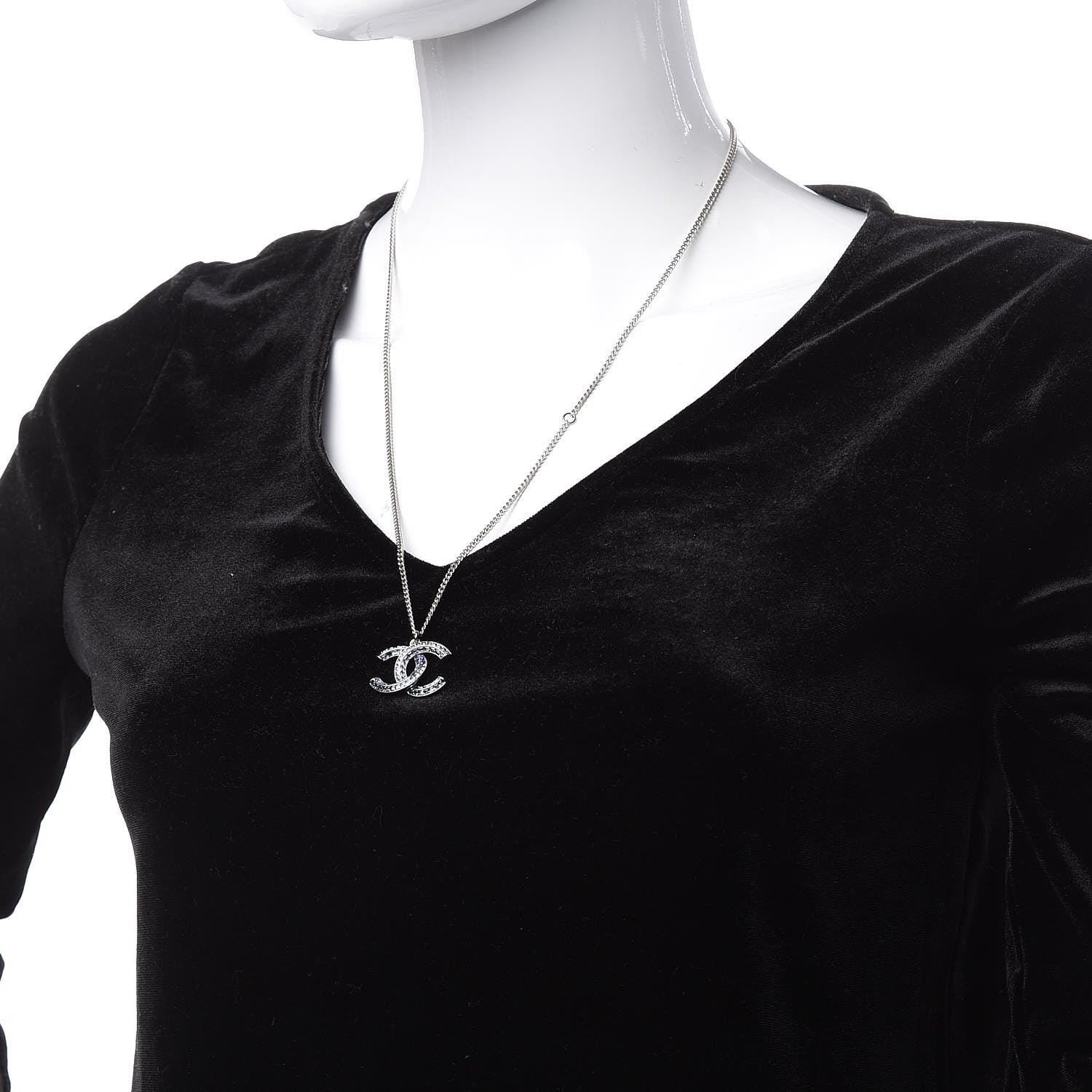 Chanel Crystal Baguette CC Necklace Blue 2 of 6
