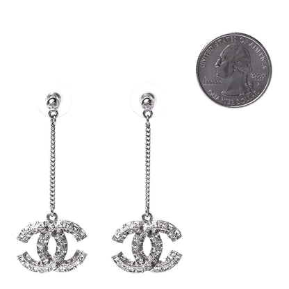 Chanel Baguette Crystal CC Drop Earrings Silver 2 of 3