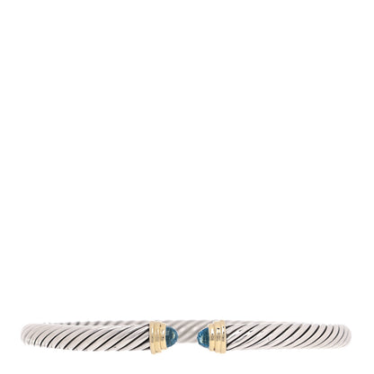 David Yurman Sterling Silver 14K Yellow Gold Blue Topaz 5mm Cable Classics Petite Color Bracelet 1 of 4