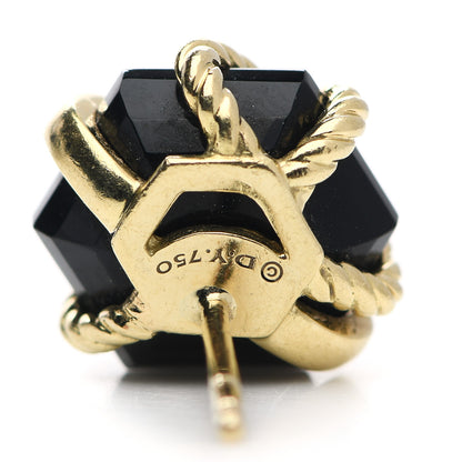 David Yurman 18K Yellow Gold Diamond Onyx 10mm Cable Wrap Earrings 4 of 6