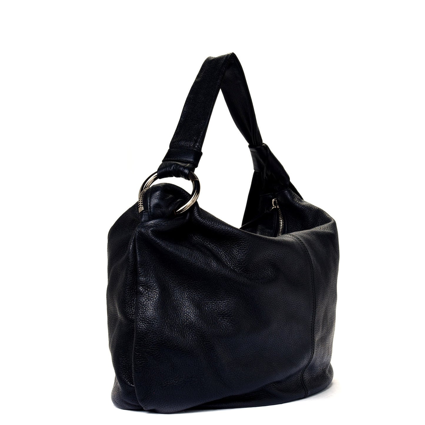 Pebbled Calfskin Medium Jungle Hobo Black