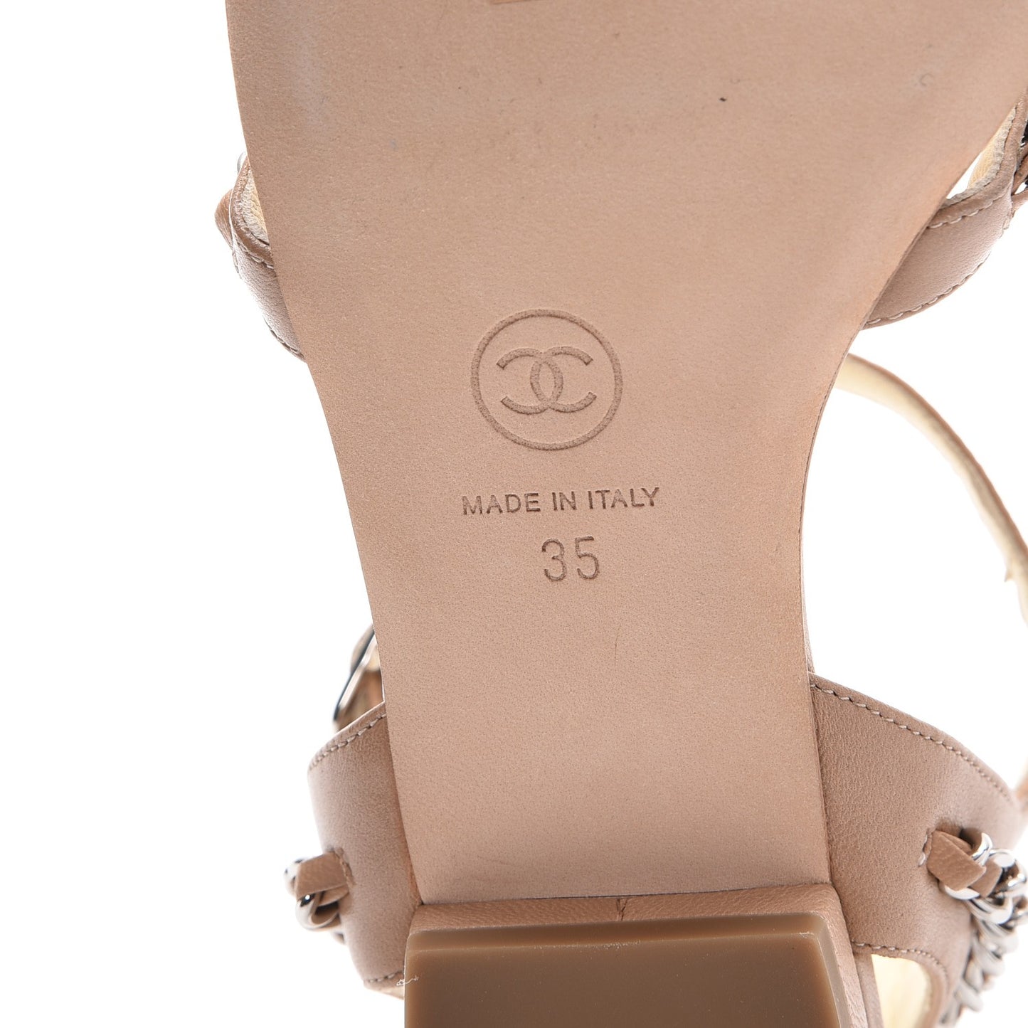 Lambskin CC Chain Sandals 35 Beige