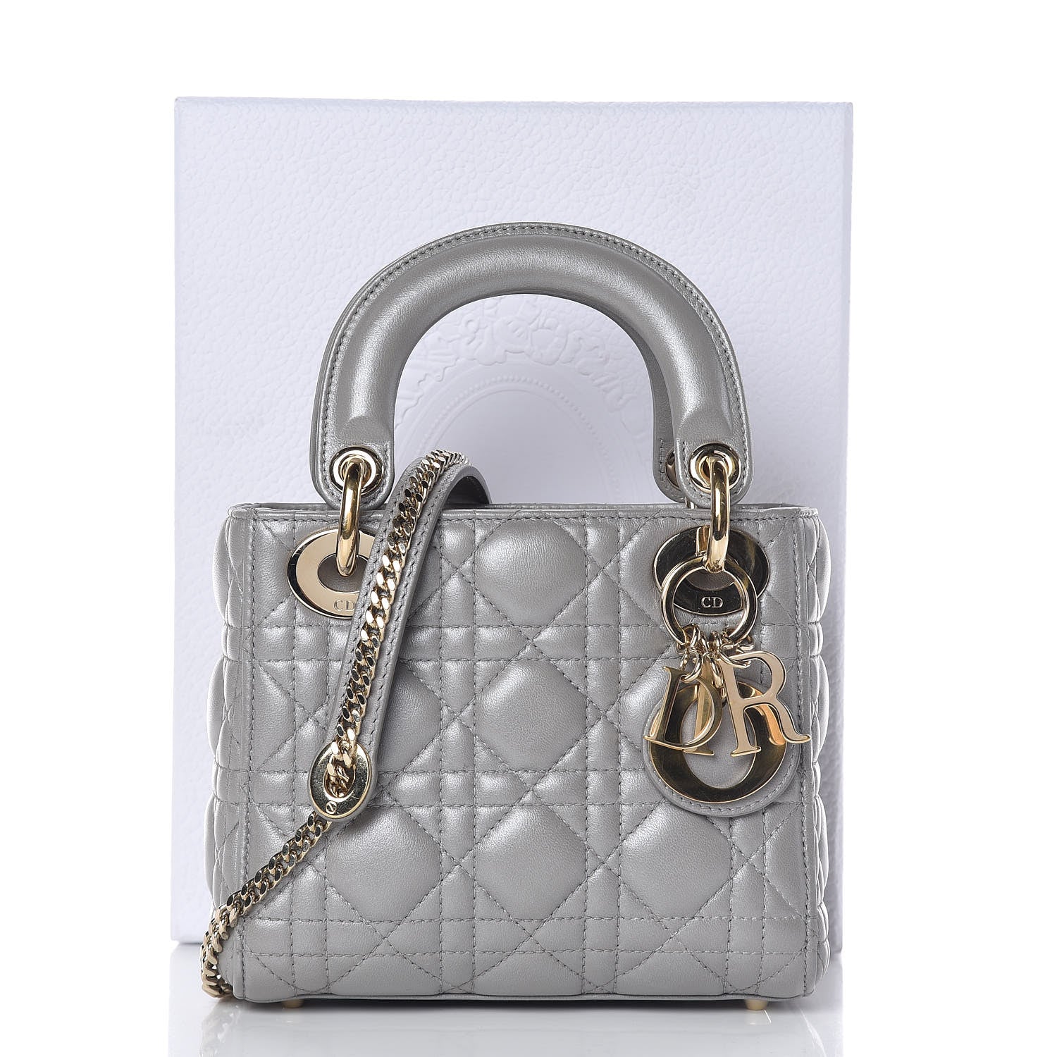 Christian Dior Metallic Lambskin Cannage Mini Lady Dior Grey 22 of 22