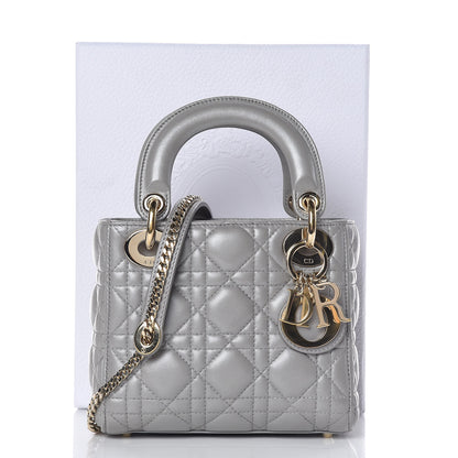 Christian Dior Metallic Lambskin Cannage Mini Lady Dior Grey 22 of 22