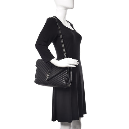 Saint Laurent Sheepskin Matelasse Chevron Monogram Large College Satchel Black 2 of 9