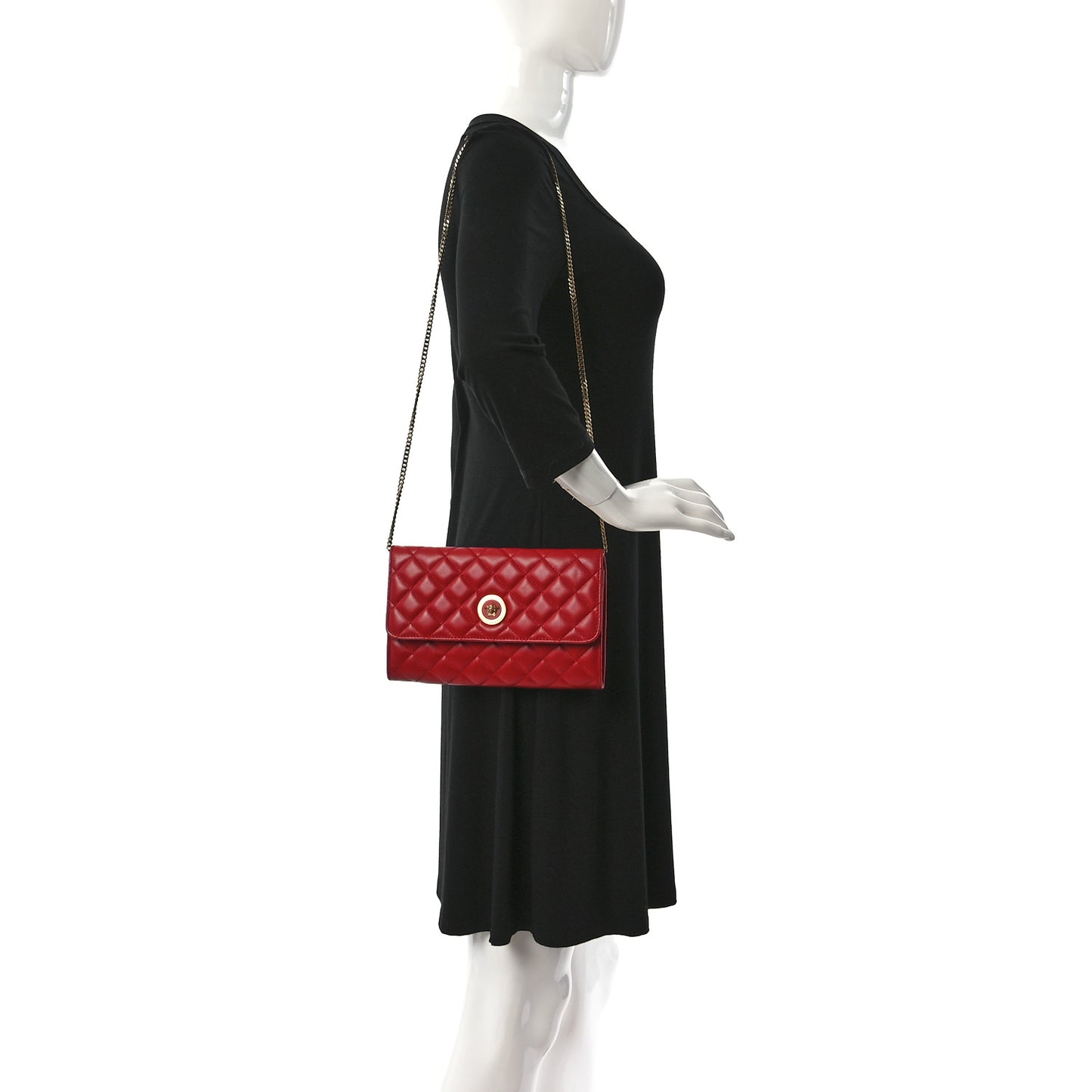 Lambskin Quilted Medusa Wallet On Chain Crossbody Dark Orange