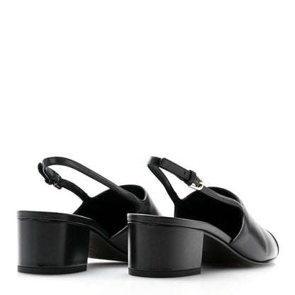 Chanel Goatskin Grosgrain Cap Toe CC Slingback Pumps 38.5 Black 4 of 10