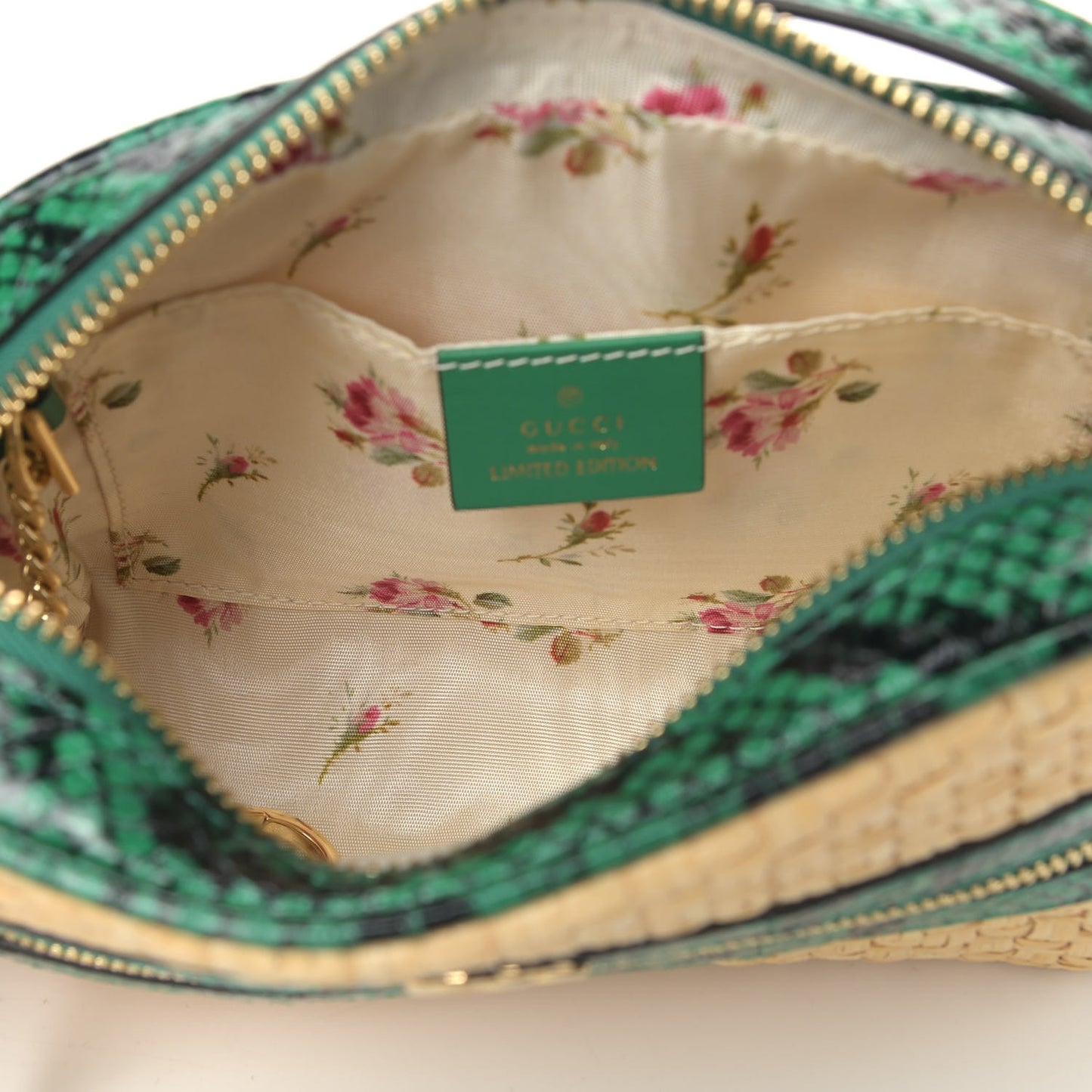 Raffia Elaphe Mini Ophidia Shoulder Bag Natural New Shamarock