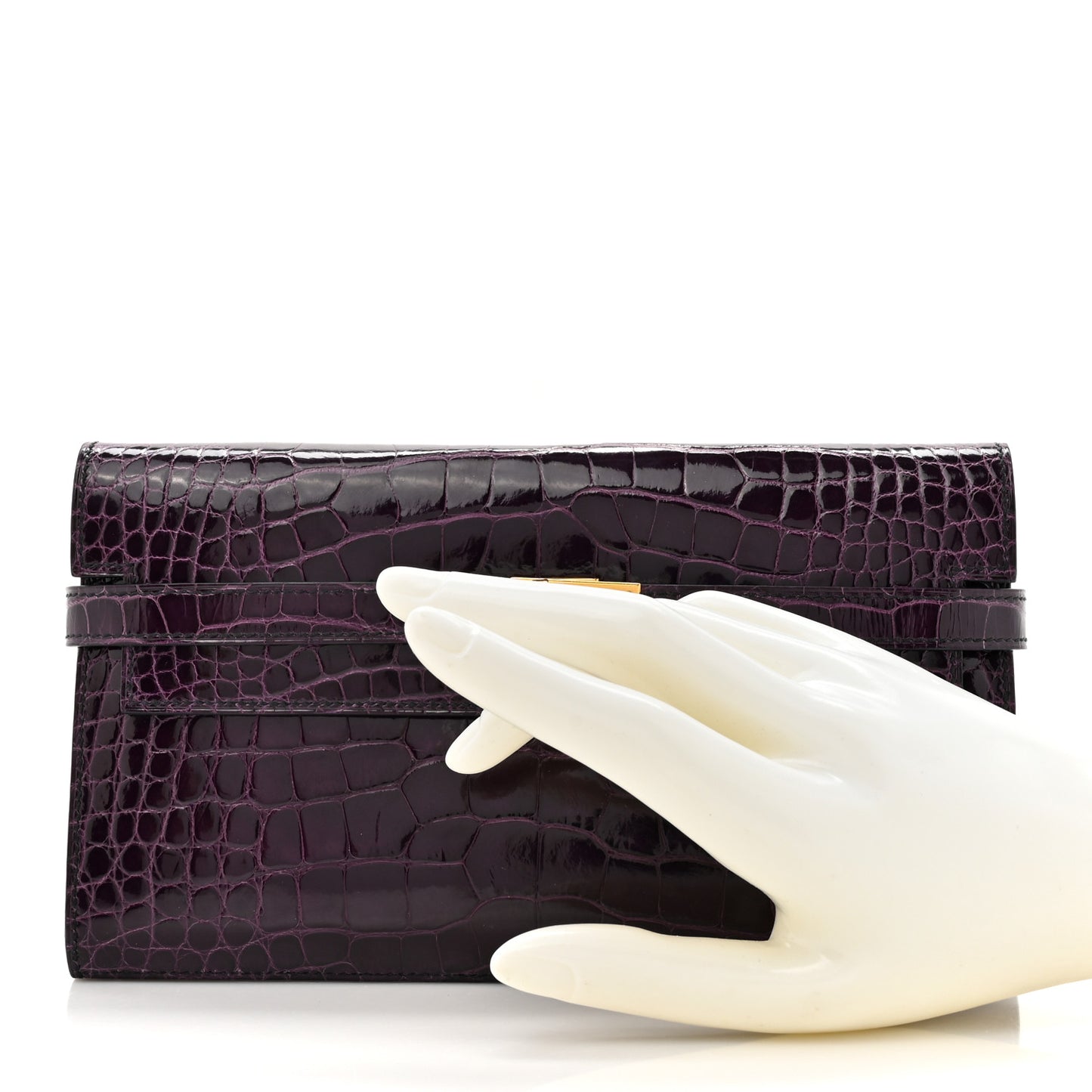 Shiny Alligator Kelly Longue Wallet Aubergine