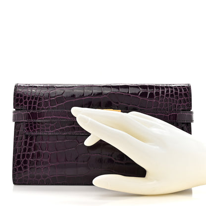 Hermes Shiny Alligator Kelly Longue Wallet Aubergine 2 of 8