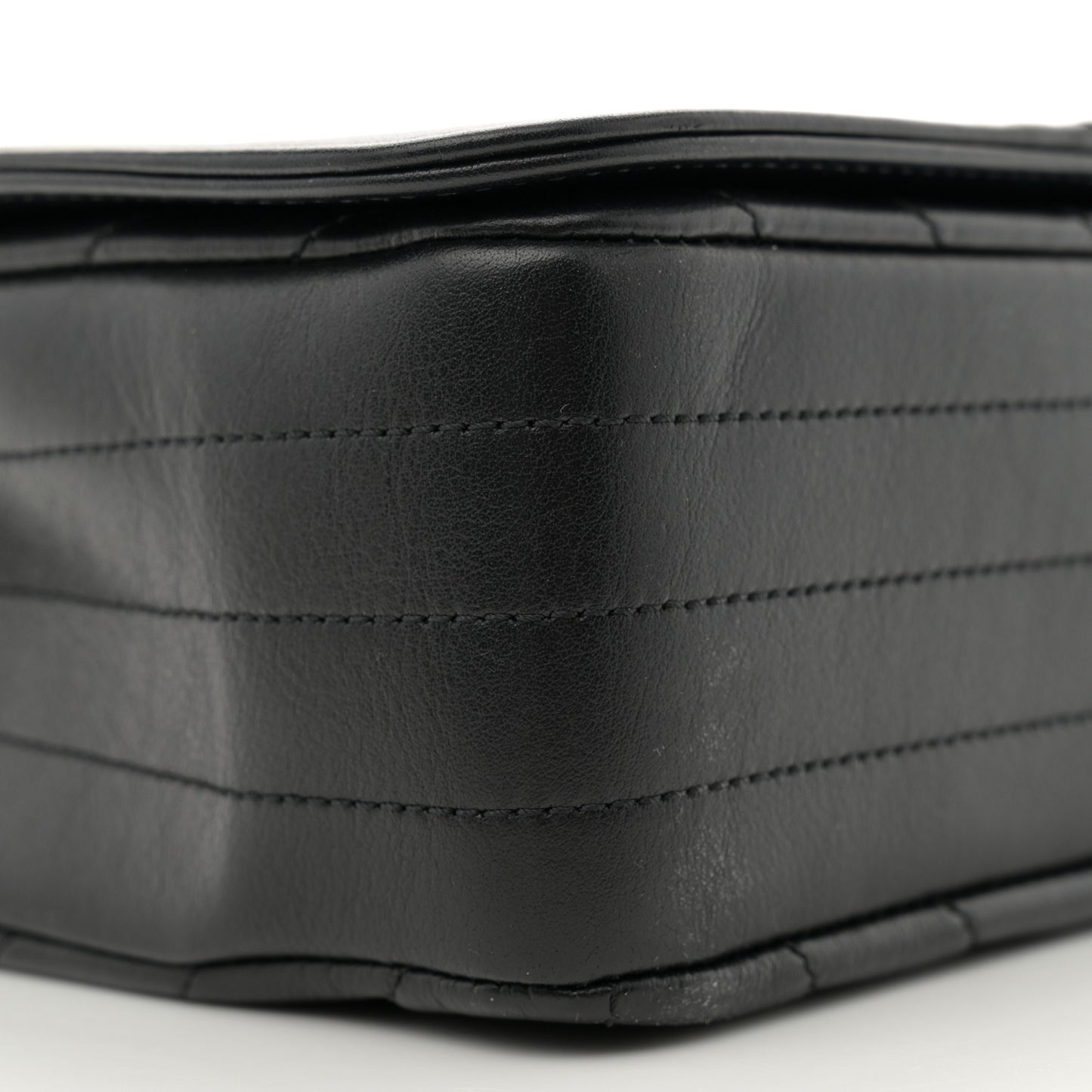 Calfskin Chevron Quilted Large Statement Flap Black